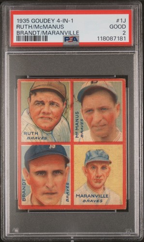 1935 Goudey 4-in-1 #1J Babe Ruth Maranville PSA 2 GOOD HOF MLB Vintage Baseball