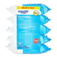 Equate Flushable Wipes, Fresh Scent, 5 packs of 48 wipes, 240 Total Wipes
