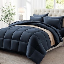 California King Comforter Set 7 Piece, Navy Blue Bed in a Bag, Comforters Cal...