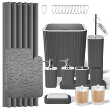 Bathroom Accessories Set- 25PC Grey Bathroom Set, Bathroom Set with Shower Cu...