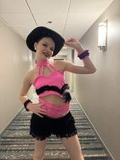 Custom Neon Pink  Black Fringe Dance Costume Pageant Adult SM   Western Cowgirl