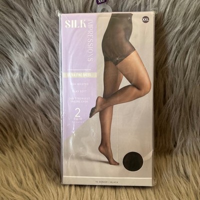 Silk Impressions Ultra Fine Sheer Tights Womens Size XXL Black High Waist Silky