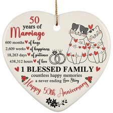 Happy 50th Anniversary Heart Ornament Cute Cats 50 Year Marriage Christmas Gift