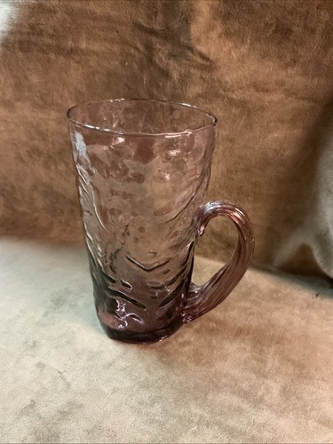 Vintage La Casa Italian crinkle glass handled Tumbler amethyst color Italy 1950
