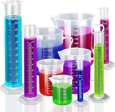 Graduated Cylinder and Beaker Set 10pcs Clear Plastic Various Sizes