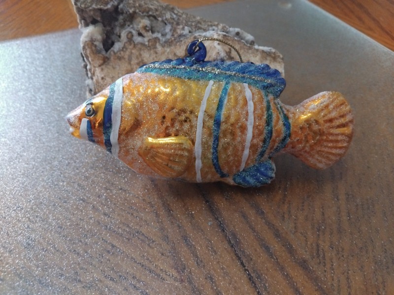 Blue Blown Glass Tropical Fish Christmas Ornament Aquarium Coastal Beach 5"