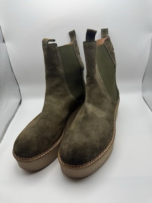 Flamingos Deltona Olive Suede Platform Chelsea Boots
