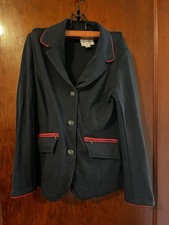 New Girls Size 12 Equestrian Jacket By Navy/Red Trim Kaki By Kathryn Hall