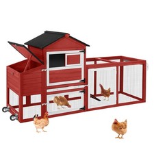 Large Chicken Coop with Wheels, Outdoor Wooden Hen House with Run  Nesting Box