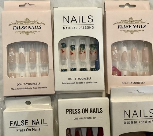 Lot Of 10 False Fake Nails Assorted Bling Floral Long Medium NO GLUE ALL NEW - Picture 4 of 14