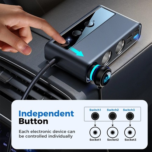 210W Multi-port Car Charger 3 Sockets 6 Ports PD QC3.0 Cigarette Lighter Adapter - Photo 4 sur 9