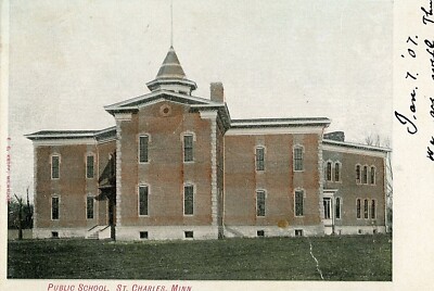Postcard Antique View of Public School in St. Charles, MN.           Y9