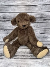 Rare Brown Tan Fully Jointed Teddy Bear Orange Black Glass Eyes Yarn Nose