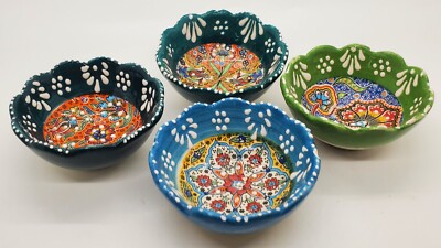 Set of 4 -  Multicolor Festive Mexicali Salsa Dipping Bowls - 3.25  d x 1.5'' h