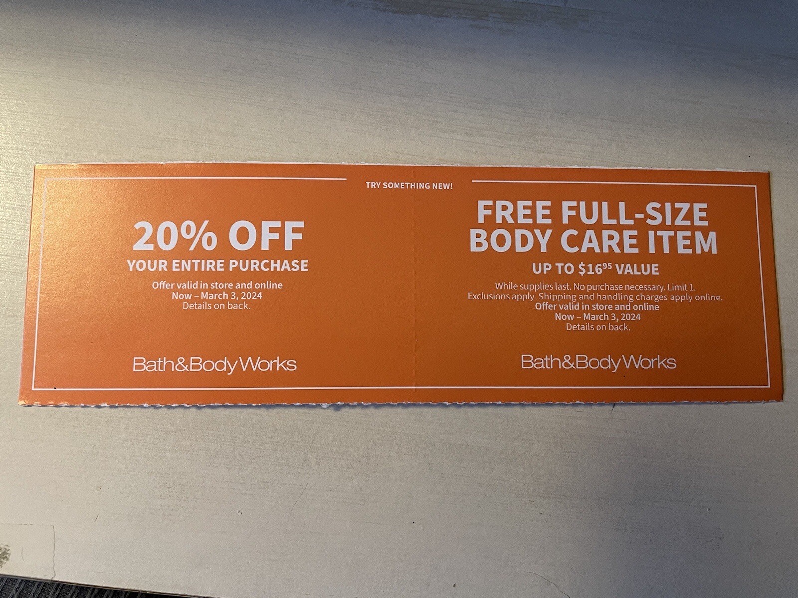 Bath & Body Works Coupons (2) 20 Off Entire Purchase & Body Care Gift 3/3/24 eBay