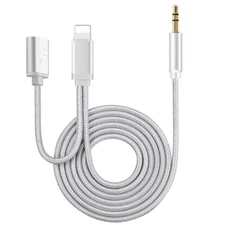 2 in 1 Audio Adapter Cable 3.5mm Headphone Jack AUX Charger Cord for iPhone