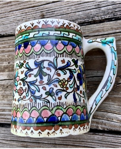 RARE ANTIQUE c1800s Hand Painted Thrown TALAVERA Glaze POLYCHROME Pottery Mug - Picture 11 of 12