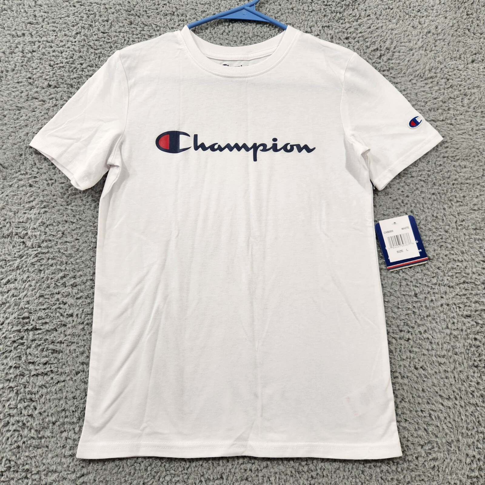 Champion White Athletic Crewneck Tee for Men - Large Size with Embroidered Logo-image
