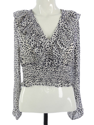 Zara Bluse Leopard Gepard V-Ausschnitt Langarm Crop Rüschenbesatz Gr.XS Neu mit Etikett