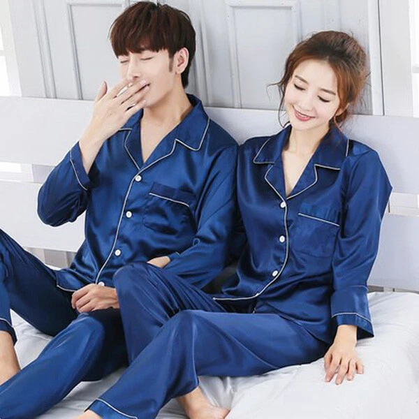 Mens womens Silk Satin Pajamas Pyjamas Lovers Loungewear Sleepwear