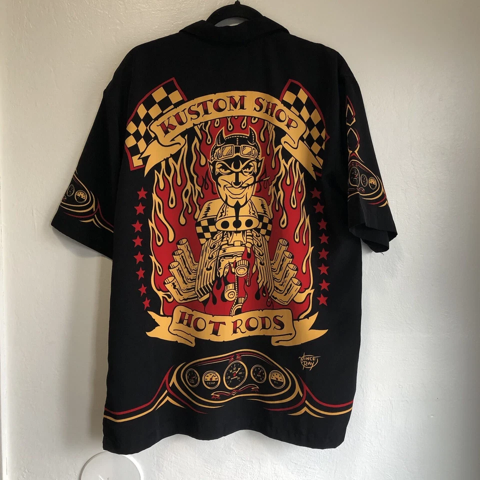 Vintage BC Ethic Vince Ray Short Sleeve Shirt L Hot Rod Rockabilly Flame Cannon - Image 2 of 4