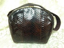Vintage, Genuine Brown Snakeskin Leather Handbag 8in x 7inx 3in