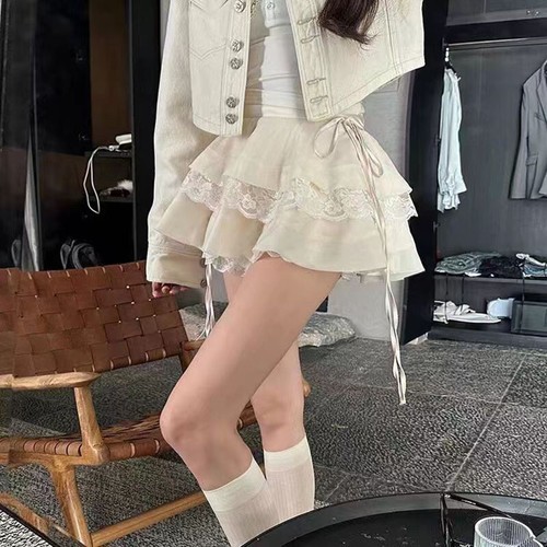 Dulces Niñas Volantes Encaje Mini Falda Cintura Alta Escuela Adorable Falda Japonesa de Verano - Imagen 4 de 6
