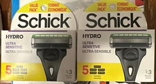 2X! Schick Hydro Ultra Sensitive 3 Blades 10 Refill Cartridges New In Box