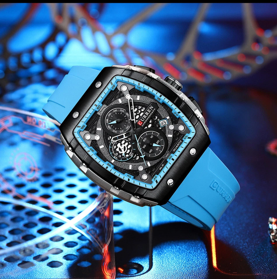 CURREN мужчин Sport часы совершенно силиконовый наручные часы большой чехол мужские кварцевые часы - Изображение 3 из 4