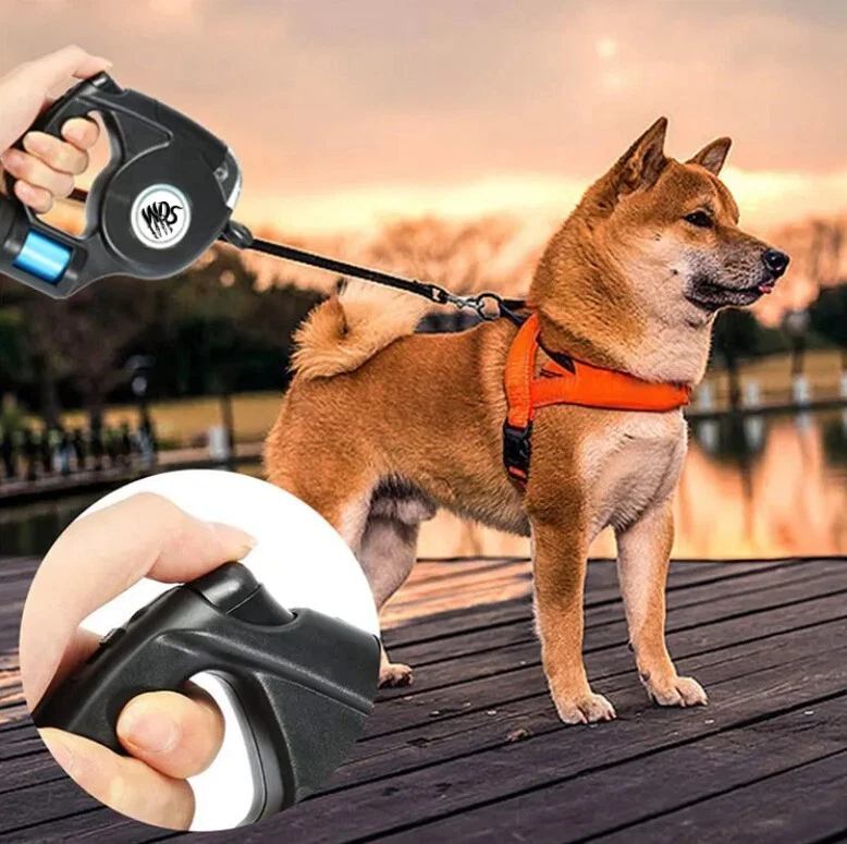 Retractable dog leash sales with poop bags
