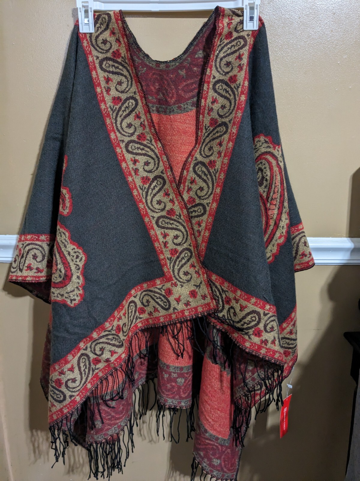 Urban Coco Open Front Poncho Shaw Gray Paisley NWT image 3