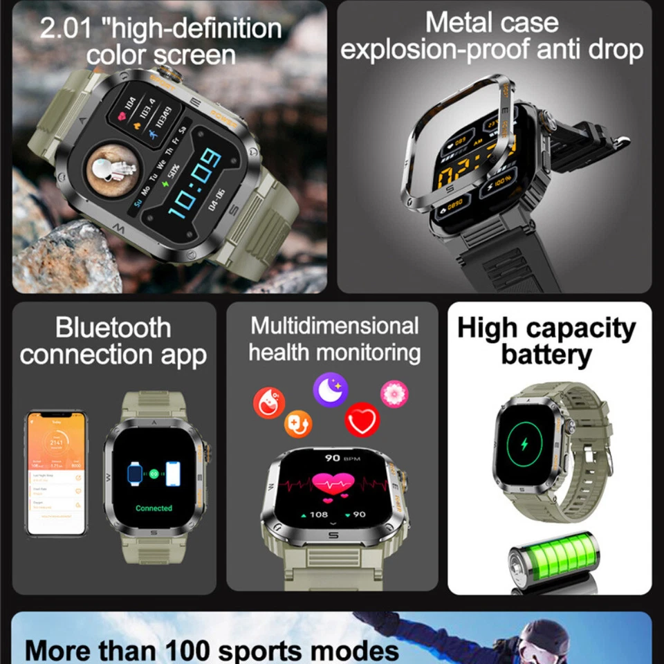 2025 Military Rugged Smart Watch (Call Receive/Dial) Sports IP68 Fitness Tracker - Image 4 of 4