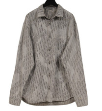 Dior Men Oblique Button Down Denim Shirt IT 42 XL White Gray Bleached