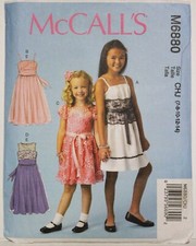 McCalls M6880 Girls Sash Dresses w Strap Sleeves Variations Pattern Sz 7-14