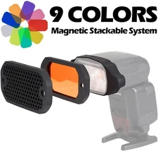 9 Colors Magnetic Flash Speedlight Honeycomb Grids and Gel Set Lighting Modifier