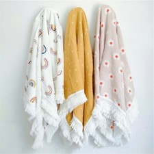 Cotton Muslin Tassel Baby Blanket Swaddle Wrap Large 120cm Rainbow Flower Gift