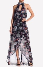 Show Me Your Mumu NWT Karelian Maxi Dress Halter Floral Metallic Elastic Waist