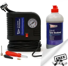 12v Car Tyre Air Compressor Pump+Flat Tyre Puncture Repair Sealant Kit SWCM48+CP