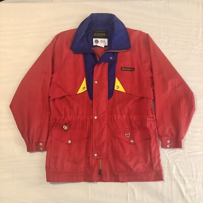 Descente Red Ski Jacket Men s Size L Blue Yellow Hooded - A Few Issues - READ