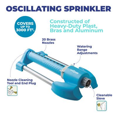 Oscillating Sprinklers for Lawn Yard Irrigation 3,000 sq ft Adjustable Spray 