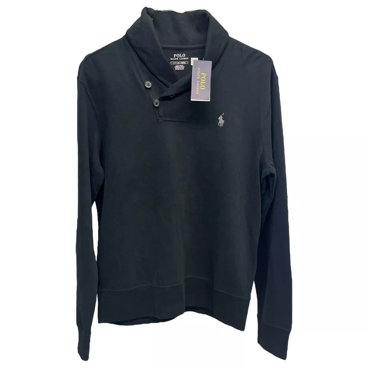 Polo Ralph Lauren Long Sleeve Black Buttoned Collar Sweater Mens Sweatshirt $98