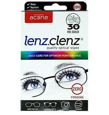 Glasses Sunglasses Optical Lens Cleaning Wipes Acana Lenz Clenz Wipes Pack of 30