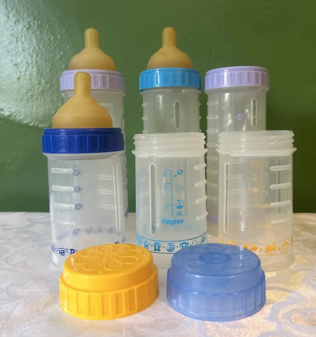 Vintage Playtex Drop In Nurser Bottles And Nipples 8 oz 4 Oz Lot Of 6