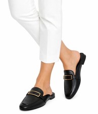 Tory Burch Georgia Backless Loafer Flats Women Size 9 Black Leather Mules NEW