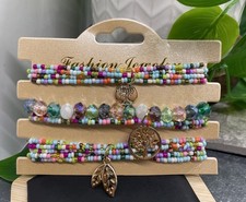 3 PC Seed Bead 7  Plus Stretch Charm Bracelet Set New Free Ship B8344
