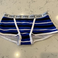 NEW PINK Victoria's Secret Sz XS Underwear Blue Stripe Hipster/Boy Cut LOGO