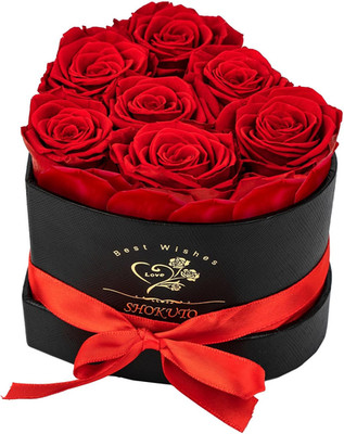 7-Piece Preserved Fresh Roses in Heart Box-Forever Flowers,Birthday Gift for Wom