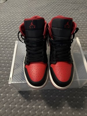 Jordan Air Jordan 1 Mid Men's Mid-Top Basketball Sneaker Black/Red Leather