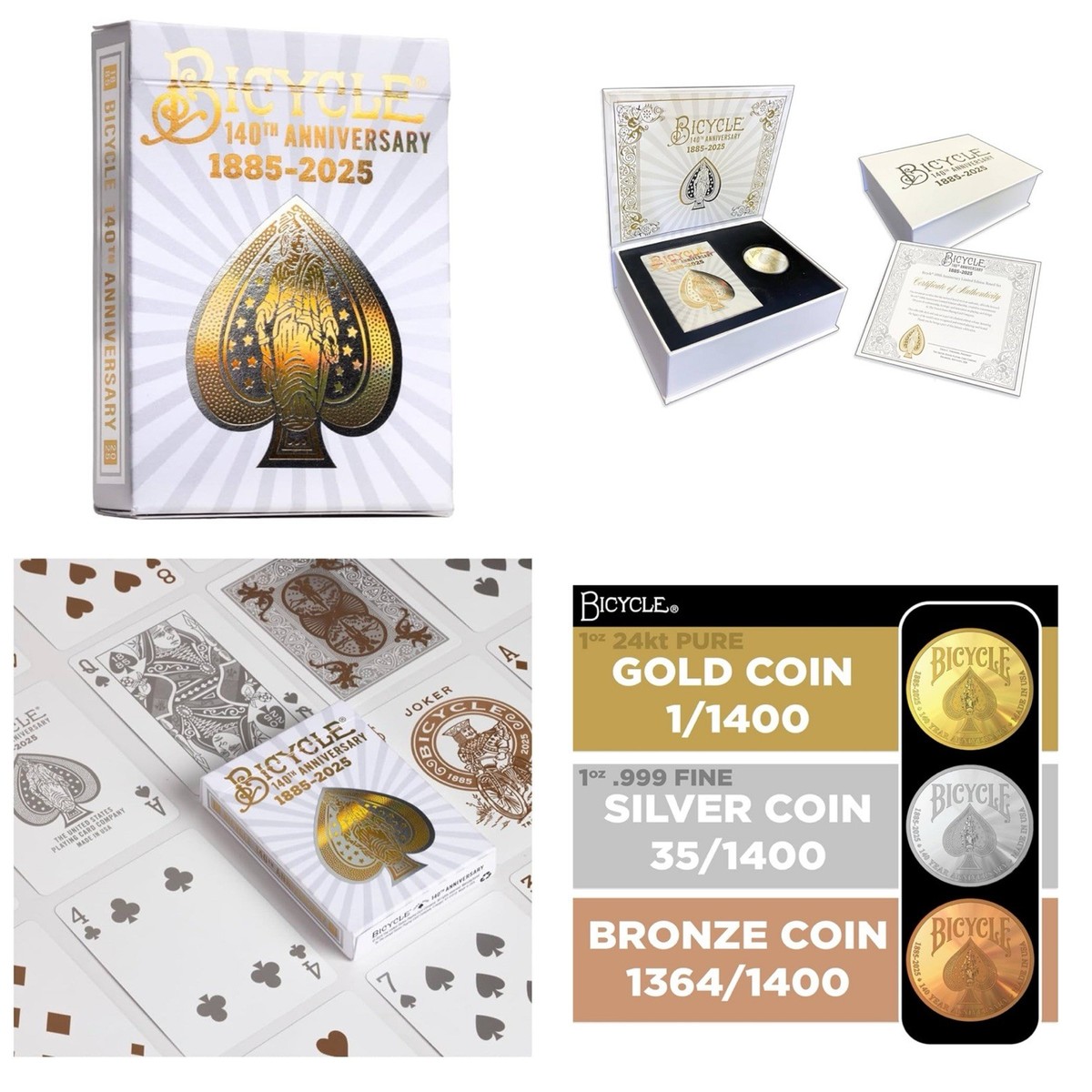 Bicycle Playing Cards 140th Anniv Mystery Gold Silver, Bronze Coin