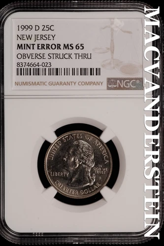 1999-D New Jersey State Quarter - Mint Error  NGC MS 65 - Scarce  #SLH388